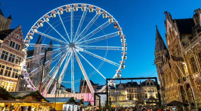 Foto van de draaimolen tijdens de Kerstmarkt in Gent