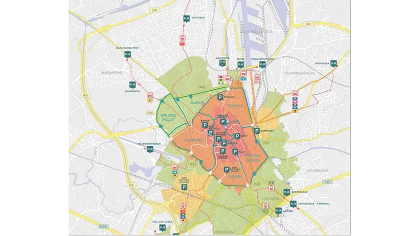 Kaart van de milieuzone in gent